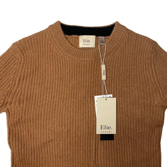 ELIE TAHARI Cashmere Colorblock Sweater‎ XXS - XS NWT Women's Tan Brown Black - Picture 6 of 7